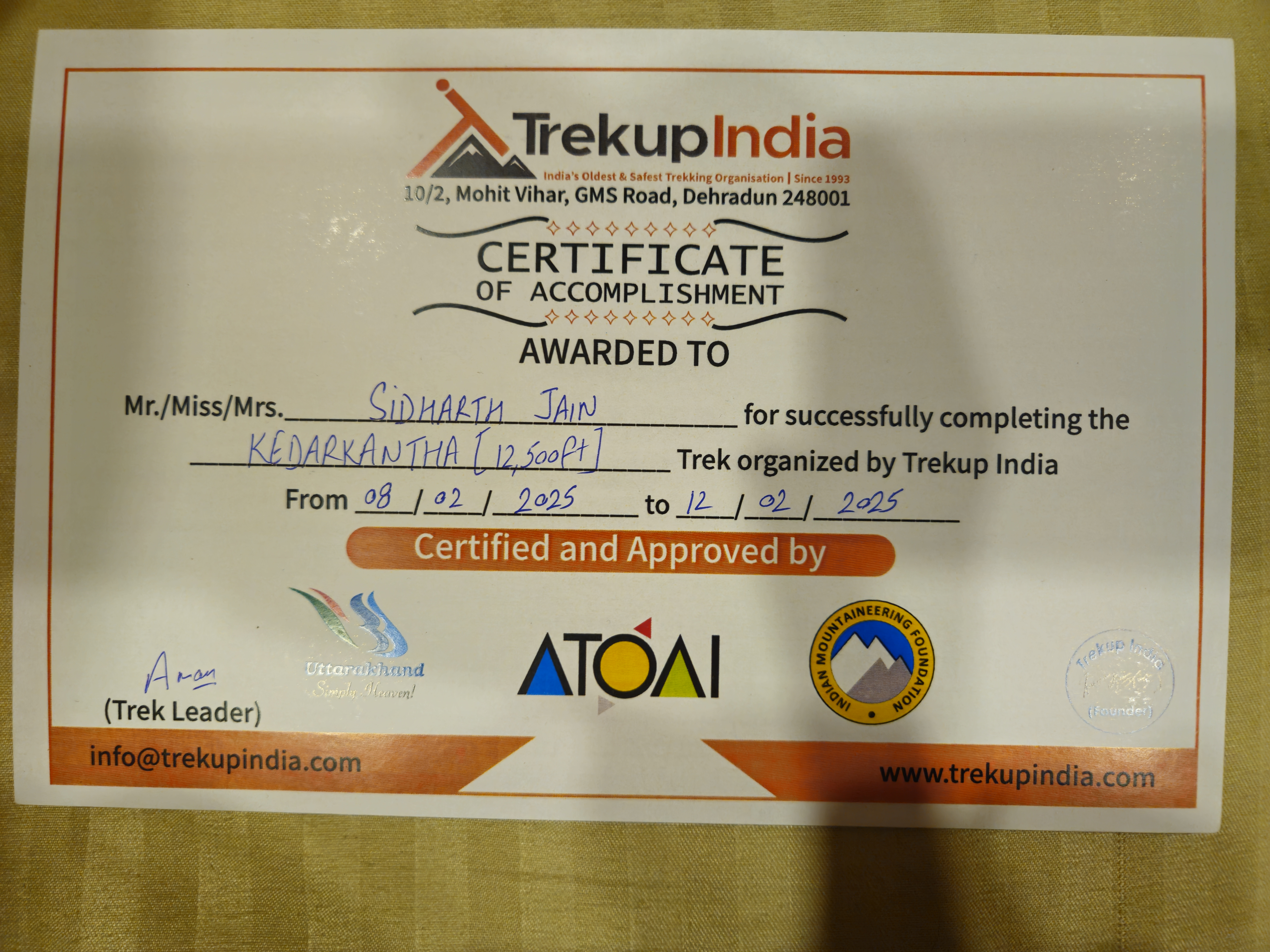 Certificate of completion